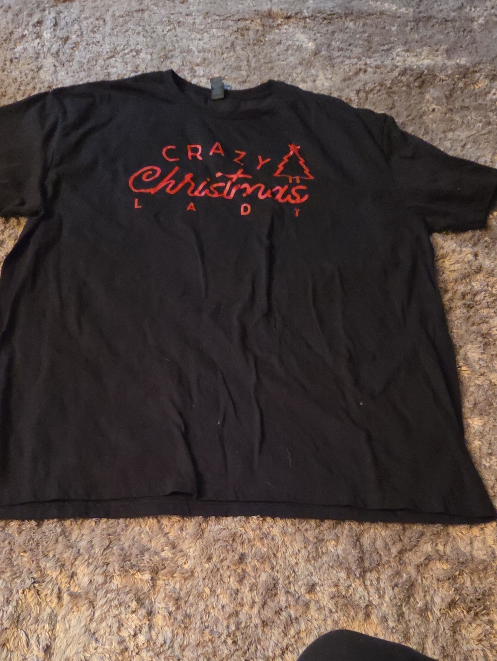 Gildan Black Short-Sleeve Tee with Red 'Crazy Christmas Lady' Graphic